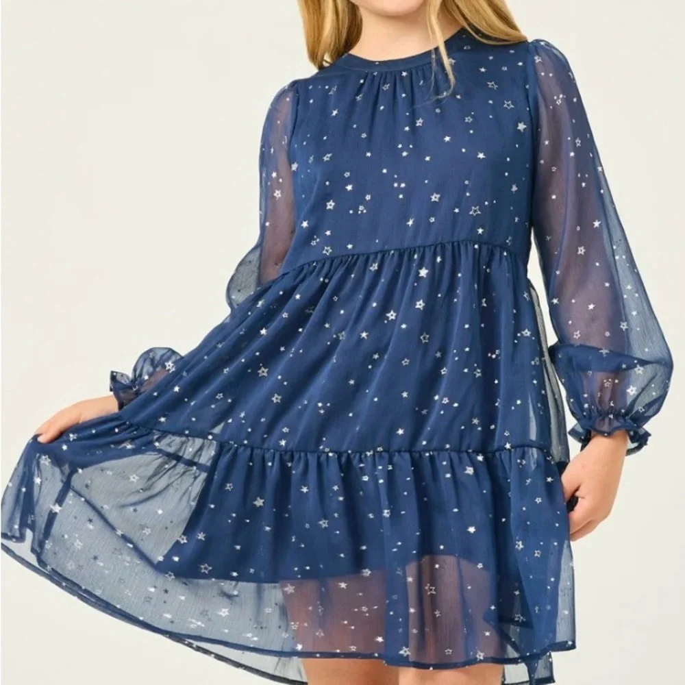 Hayden Navy Starry Kids Dress NWOT